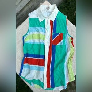NWOT🌷CREMIEUX vintage sleeveless collared button down silk/linen mix one…